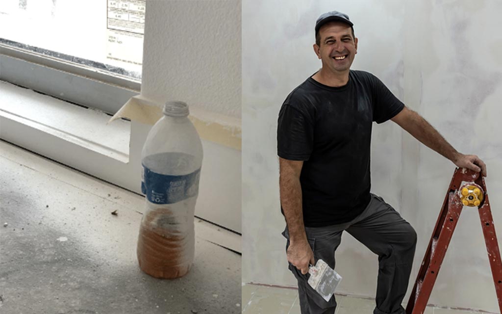 Plasterer Somehow Sheets Entire Floor Without Hiding Any Bottles Of